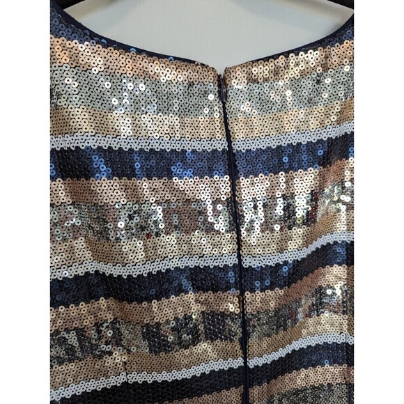 Vince Camuto Sequin Dress Womens Size 12 Navy Blue Gold Stripe - Picture 7 of 12
